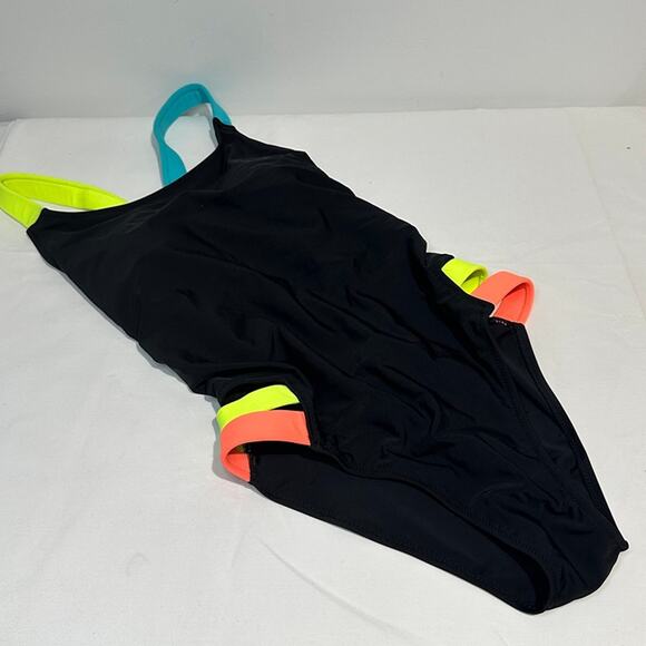 New without tags! Black Neon Strappy One Piece Swimsuit Size XL, Fits like Large - Picture 2 of 7